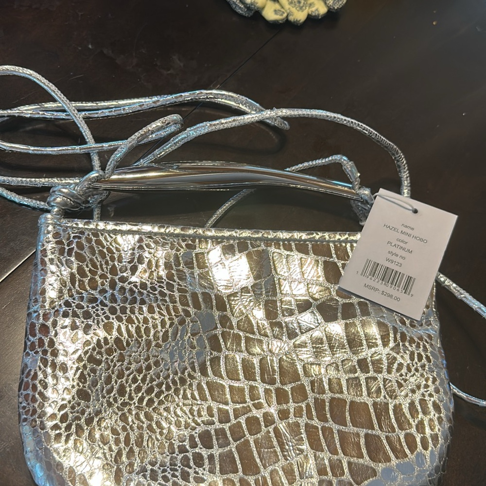 Walter Baker Silver Mini Bag with Crocodile Embossing